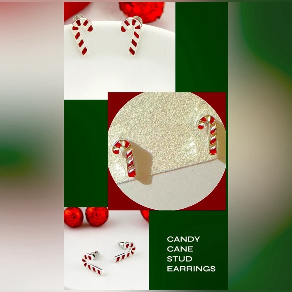 Candy Cane Stud Earrings - Red and White